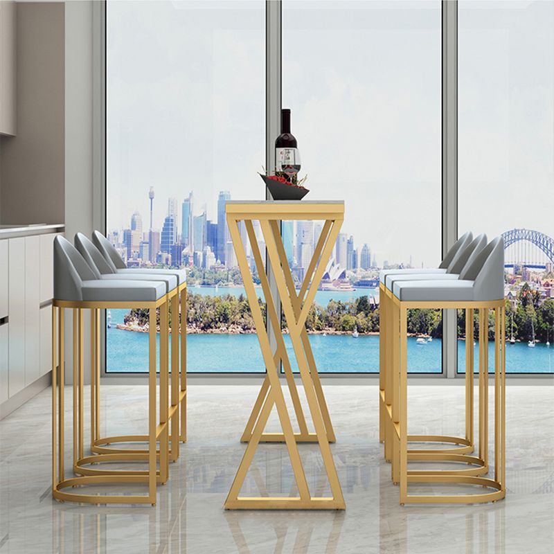 Grey Faux Leather Dining Stool Low Back Bar Stool with Metal Base