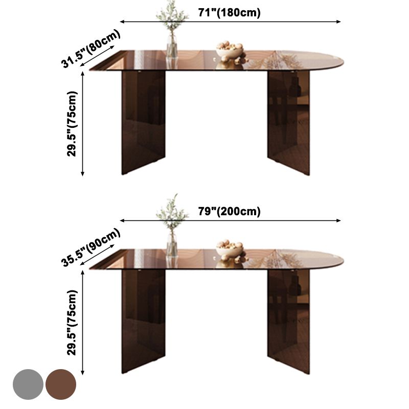 Contemporary Tempered Glass Dining Table Double Pedestal Dining Table for Dining Clearhalo ' dining_table' 'Dining Tables & Seating' 'Dining Tables' 'furn' 'furn_dining_table' 'Furniture' 'furniture_dining_table' 'Kitchen & Dining Furniture' 'kitchen&dining_furn' 'kitchen' 'kitchen_dining_table' 1200x1200_11de06dd-7c61-4e59-8ca6-ea5ae74501c8