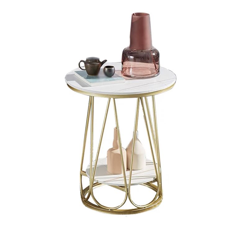 Frame Steel Tube Base Designed with Round Table Top Made of Rock PlateSide Table