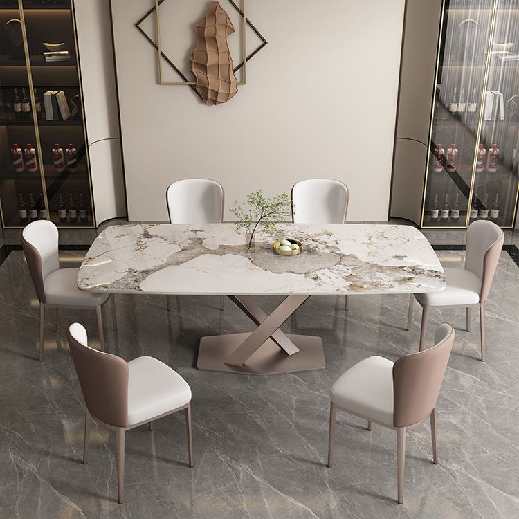 Sintered Stone Dining Table Modern Gold Furniture with Pedestal Steel Base