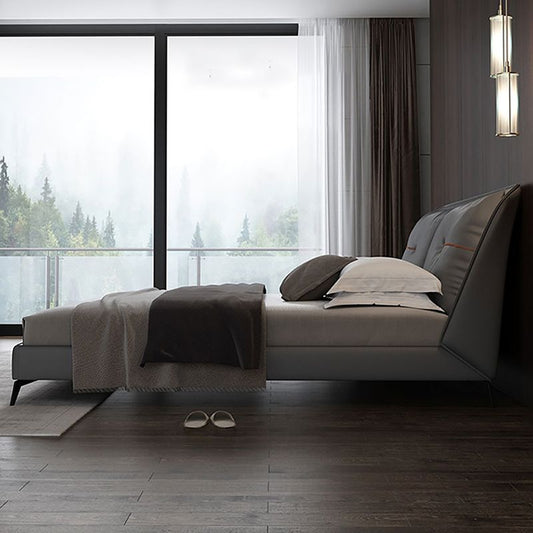 Mitte des Jahrhunderts modernes Tafelbett Festfarb Standard Bett mit maßgeschneiderten goldenen Beinen