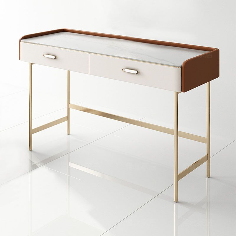 Luxurious tocador de tocador 2 cajones de almacenamiento con base de oro en blanco