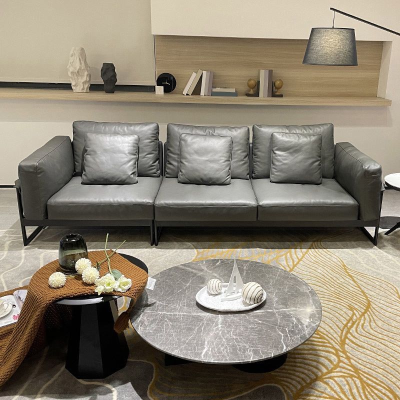 Genuine Leather Classic Industrial Sofa 33.46"High Square Arm Sofa & Bolster Pillows Clearhalo 'furn' 'furn_sofas' 'Furniture' 'furniture_sofas' 'kitchen' 'kitchen_sofas' 'Living Room Furniture' 'Sofa' 'sofas' 1200x1200_11ec6be6-fe26-4ef2-b571-f49cfd1b1f55