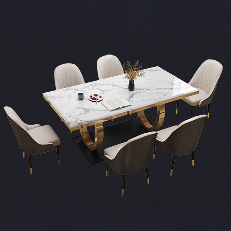 Metal Traditional Luxury Rectangle Indoor Table Sintered Stone Table with Metal Pedestal Base Clearhalo ' dining_table' 'Dining Tables & Seating' 'Dining Tables' 'furn' 'furn_dining_table' 'Furniture' 'furniture_dining_table' 'Kitchen & Dining Furniture' 'kitchen&dining_furn' 'kitchen' 'kitchen_dining_table' 1200x1200_11ed2078-a4e9-4764-8843-29c815f4e112