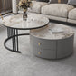 Contemporary Cocktail Table Round Glass / Slate Coffee Table with Drawers Clearhalo 'Coffee & Accent Tables' 'Coffee Tables' 'coffee_tables' 'furn' 'furn_coffee_tables' 'Furniture' 'Living Room Furniture' 1200x1200_11f3785f-c8ca-474c-ab30-ed9fb5ca88e0