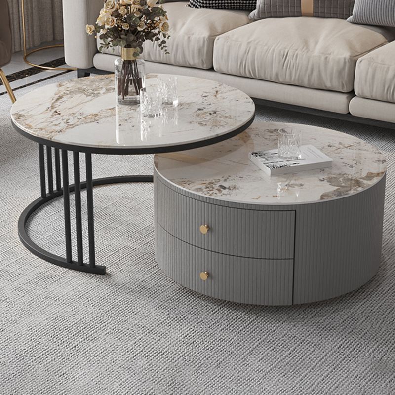 Contemporary Cocktail Table Round Glass / Slate Coffee Table with Drawers Clearhalo 'Coffee & Accent Tables' 'Coffee Tables' 'coffee_tables' 'furn' 'furn_coffee_tables' 'Furniture' 'Living Room Furniture' 1200x1200_11f3785f-c8ca-474c-ab30-ed9fb5ca88e0
