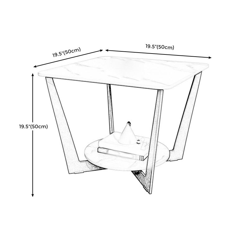 Square Marble Top End Table Metal Frame Sofa Side End Table with Shelf Clearhalo 'Coffee & Accent Tables' 'End & Side Tables' 'end_side_tables' 'furn' 'furn_end_side_tables' 'Furniture' 'Living Room Furniture' 1200x1200_11f517bb-0b8b-4410-9b59-42c401bba51d
