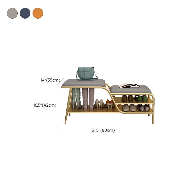 14 Inch Wide Modern Entryway Bench Cushioned Rectangle Metal Seating Bench with Shelves Clearhalo 'Benches' 'Chairs & Seating' 'furn' 'furn_benches' 'Furniture' 'Living Room Furniture' 1200x1200_11f662c2-8142-4d22-9392-fe3e79b084f9