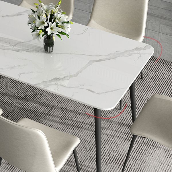 Simple Sintered Stone Kitchen Dining Table Rectangle White Dining Table with 4 Legs Base Clearhalo ' dining_table' 'Dining Tables & Seating' 'Dining Tables' 'Furniture' 'furniture_dining_table' 'Kitchen & Dining Furniture' 'kitchen&dining_furn' 'kitchen' 'kitchen_dining_table' 1200x1200_11f88b4b-8279-4d79-97dd-e6a51697948d