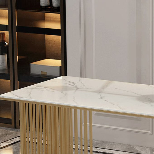 Tavolo da pranzo top in pietra tavolo rettangolo contemporaneo con doppia base di piedistallo