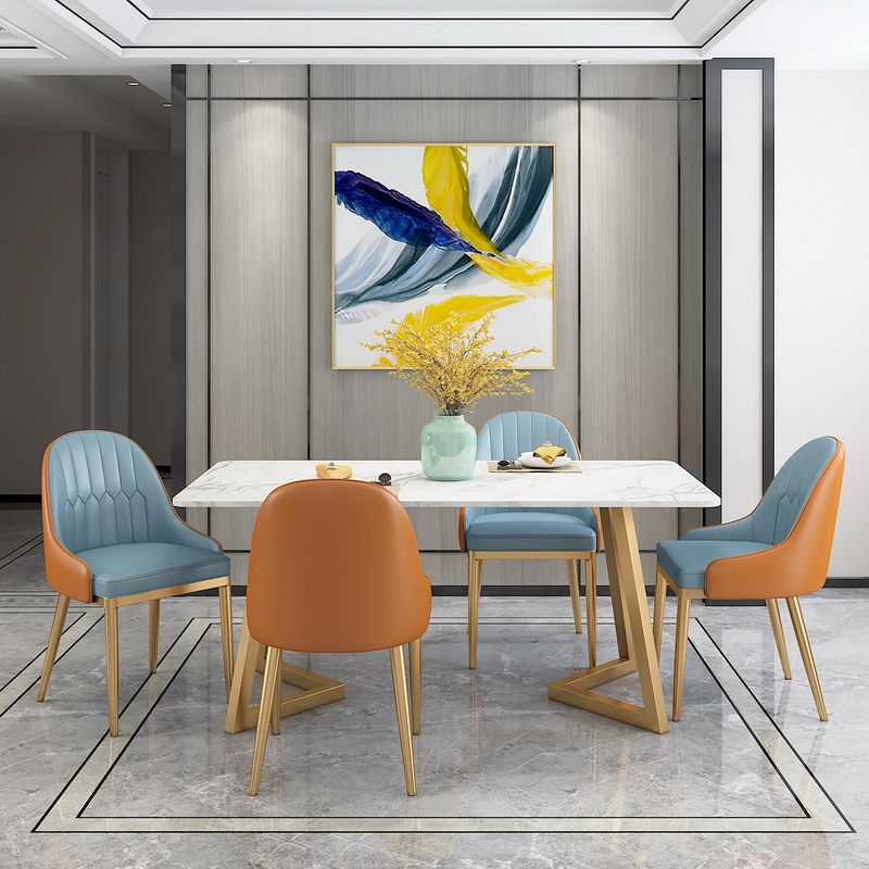 Glam Rectangle Dining Table Set 1/4/5 Pieces White Stone Top Dinette Set Clearhalo 'Dining Room Sets' 'Dining Tables & Seating' 'dining_room_set' 'furn' 'furn_dining_room_set' 'Furniture' 'Kitchen & Dining Furniture' 1200x1200_11ff08b7-ba58-4ae4-9dff-13f8f768eb23