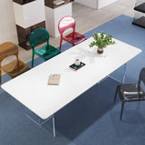 White Stone Top Dining Table Rectangle Contemporary Dining Table with Pedestal Base