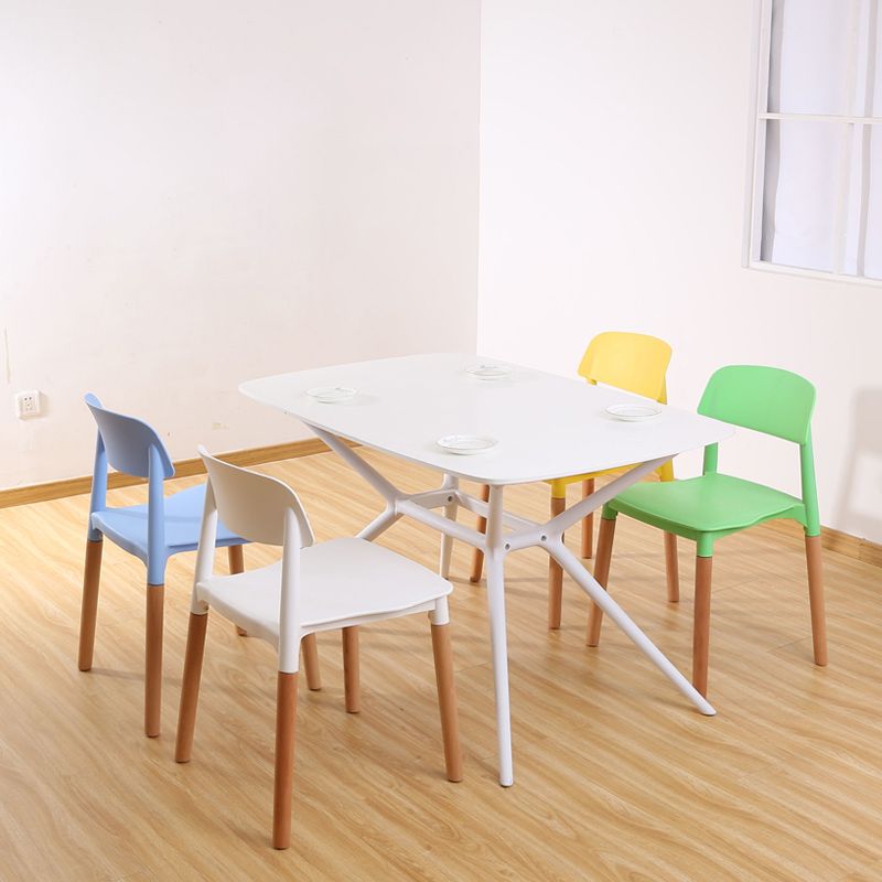 Plastic Stackable Armless Dining Chairs Open Back Side Chair with Wood Legs Clearhalo ' kitchen&dining_furn' 'Dining Chairs' 'Dining Tables & Seating' 'dining_chair' 'furn' 'furn_dining_chair' 'Furniture' 'furniture_dining_chair' 'Kitchen & Dining Furniture' 'kitchen' 1200x1200_1202fe22-1609-433a-a8d0-b45bf4477bf1