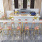 Mesa rectangular blanca con altura de barra, estilo glamuroso, mesa de bar de bistró con base de caballete