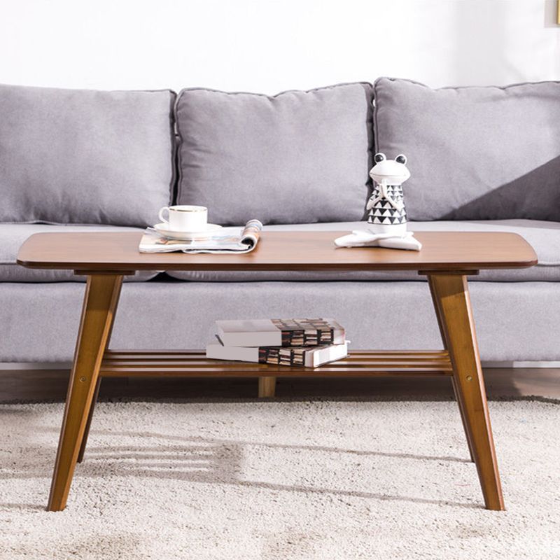 北欧スタイルの長方形の固体木材テーブル4脚ベースコーヒーテーブル