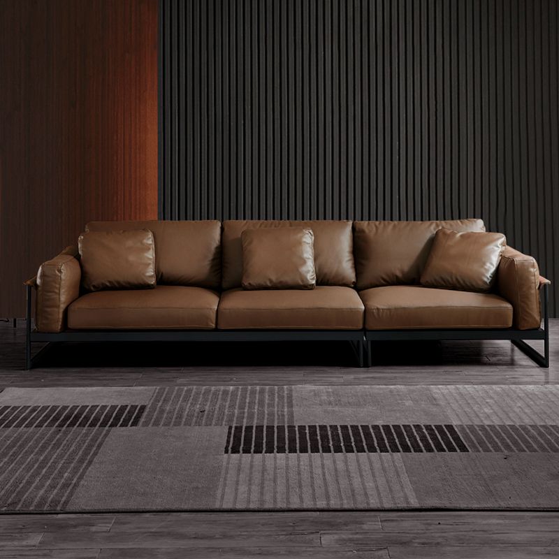 34" High Contemporary Square Arm Standard Sofa with Bolster Pillows, Brown Clearhalo 'furn' 'furn_sofas' 'Furniture' 'furniture_sofas' 'Living Room Furniture' 'Sofa' 'sofas' 1200x1200_120ef7aa-d79e-4769-bcf4-29b81042d9ae