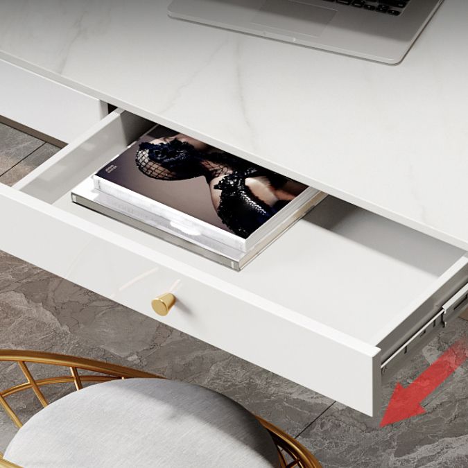 Glam 1-drawer Office Desk Sintered Stone Writing Desk for Home Clearhalo 'furn' 'furn_office_desk' 'Furniture' 'furniture_office_desk' 'Office Desks' 'Office Furniture' 'office_desk' 1200x1200_12128ac9-3099-4278-80b5-4e6d1b084ff5