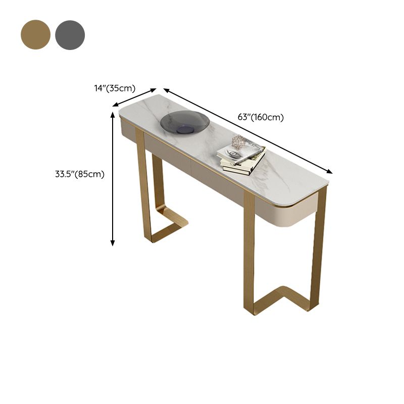 Glam Stone Half Moon Console Tabla 13.78 "Mesa de acento de 1 estante de ancho