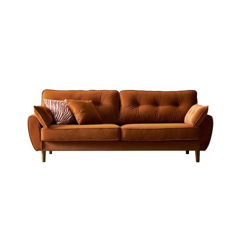 Living Room 2-seater Pillow Top Arm Settee Velvet Couch with Oak Legs Clearhalo 'furn' 'furn_sofas' 'Furniture' 'furniture_sofas' 'Living Room Furniture' 'Sofa' 'sofas' 1200x1200_1215e115-bcac-43d6-9bf5-640311ba0d8c