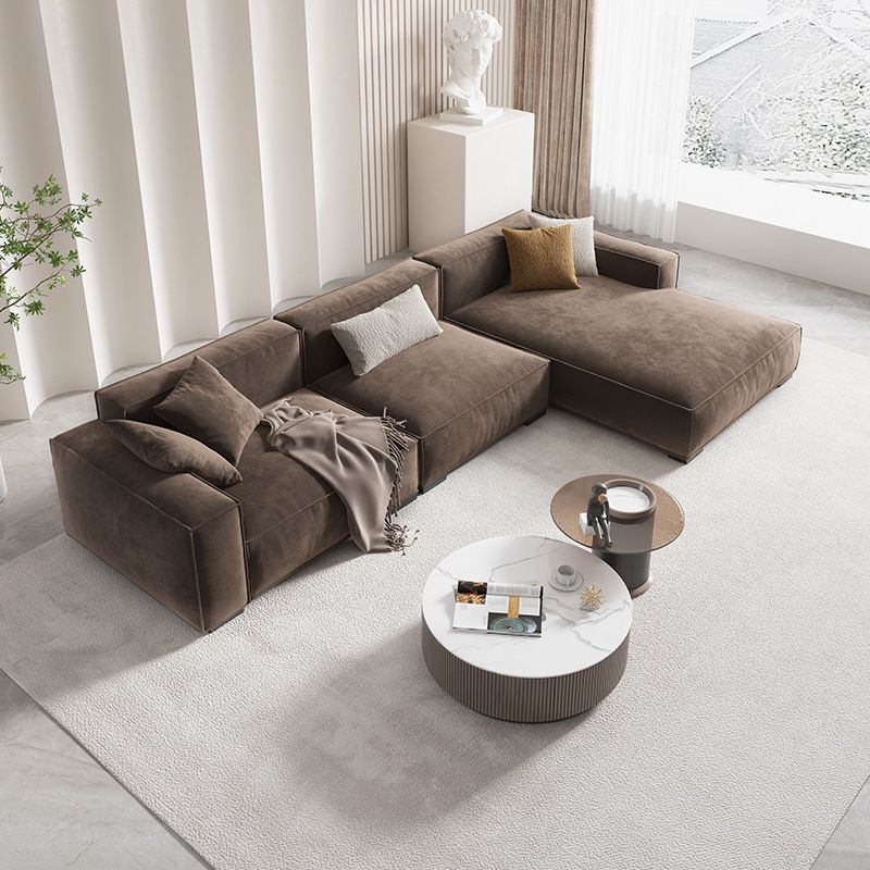 Brown Scandinavian Sectional/Sofa with Square Arm for Apartment