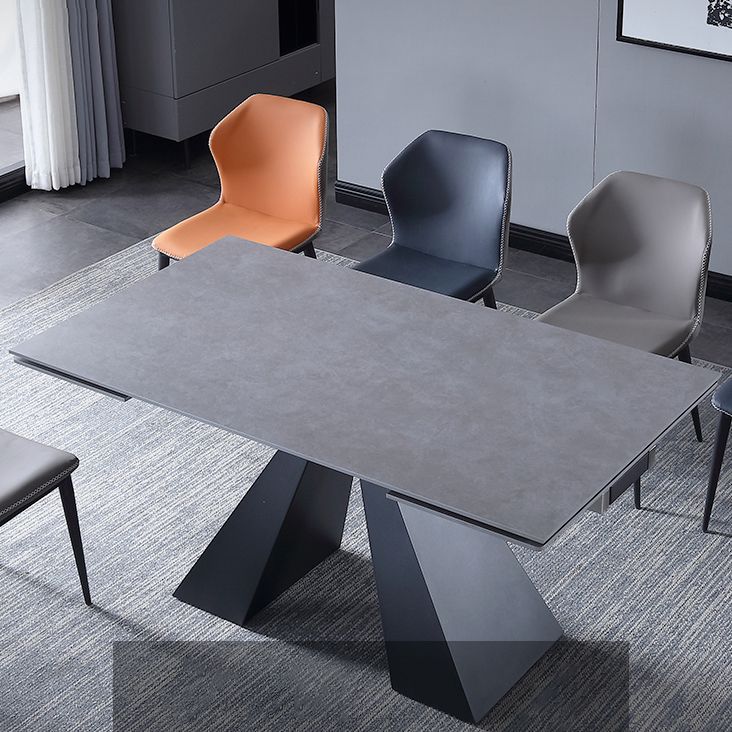 Extendable Industrial Sintered Stone Table Rectangle Dining Table with Double Pedestal Clearhalo ' dining_table' 'Dining Tables & Seating' 'Dining Tables' 'furn' 'furn_dining_table' 'Furniture' 'furniture_dining_table' 'Kitchen & Dining Furniture' 'kitchen&dining_furn' 'kitchen' 'kitchen_dining_table' 1200x1200_121ced12-cba1-4dc5-8609-ea5b8d028762