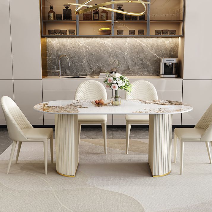 Iron Double Pedestal Dining Table Modern Oval Dining Table for Dining Room Clearhalo 'Dining Tables & Seating' 'Dining Tables' 'dining_table' 'furn' 'furn_dining_table' 'Furniture' 'Kitchen & Dining Furniture' 1200x1200_1220d597-2e02-428f-b519-b375e00637c9