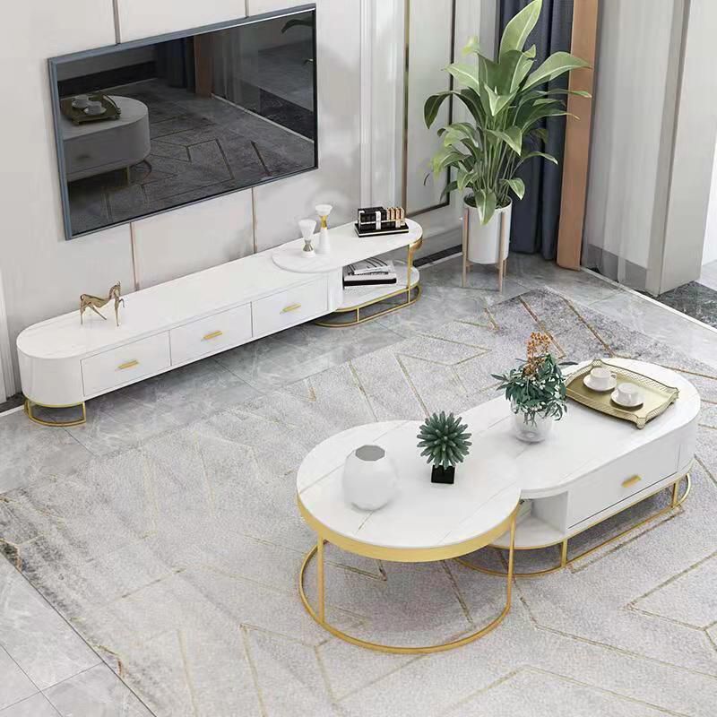 Stone TV Console Contemporary 3 Drawers Open Storage Media Console Clearhalo 'furn' 'furn_tv_stands_entertainment_centers' 'Furniture' 'Living Room Furniture' 'TV Stands & Entertainment Centers' 'TV Stands & Media Storage Furniture' 'tv_stands_entertainment_centers' 1200x1200_1227cc4a-647e-4427-a4b0-28779922059e