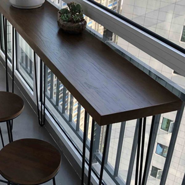 Tavolo da bar marrone in legno massiccio gambe nere e tavolo da bar di base in metallo