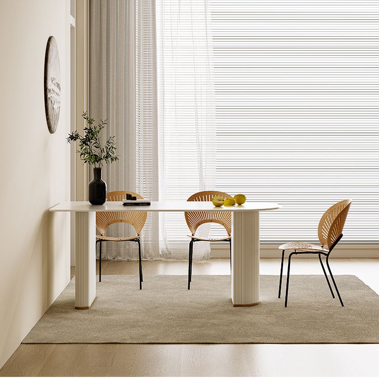 Double Pedestal Dining Table Stone Top Dining Table in White for Kitchen Clearhalo 'Dining Tables & Seating' 'Dining Tables' 'dining_table' 'furn' 'furn_dining_table' 'Furniture' 'Kitchen & Dining Furniture' 1200x1200_122a03d8-494d-4382-b3b7-11de5bd3ff15