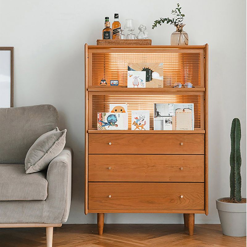 Contemporary Cabinet Solid Wood 3 - Drawer With Doors Glass Paned Accent Cabinet Clearhalo 'Cabinets & Chests' 'cabinets_chests' 'furn' 'furn_cabinets_chests' 'Furniture' 'Living Room Furniture' 1200x1200_122a429a-8832-4367-9dcc-64ad506feea2