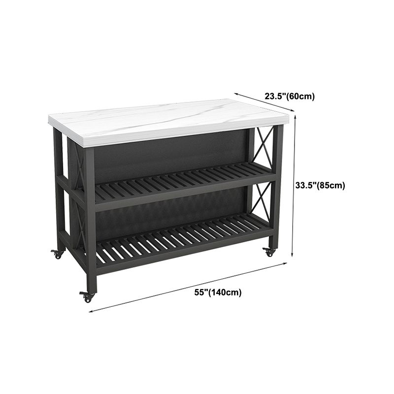 オープンストレージ付きモダンローリングキッチン大理石のキッチンアイランドカート