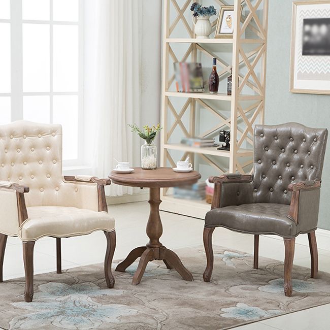 Farmhouse Rubberwood Solid Back Arm Chair Matte Finish Faux Leather Dining Chair Clearhalo ' kitchen&dining_furn' 'Dining Chairs' 'Dining Tables & Seating' 'dining_chair' 'furn' 'furn_dining_chair' 'Furniture' 'furniture_dining_chair' 'Kitchen & Dining Furniture' 'kitchen' 1200x1200_122f93cf-4e4b-4238-b7b1-06a09e002b0c