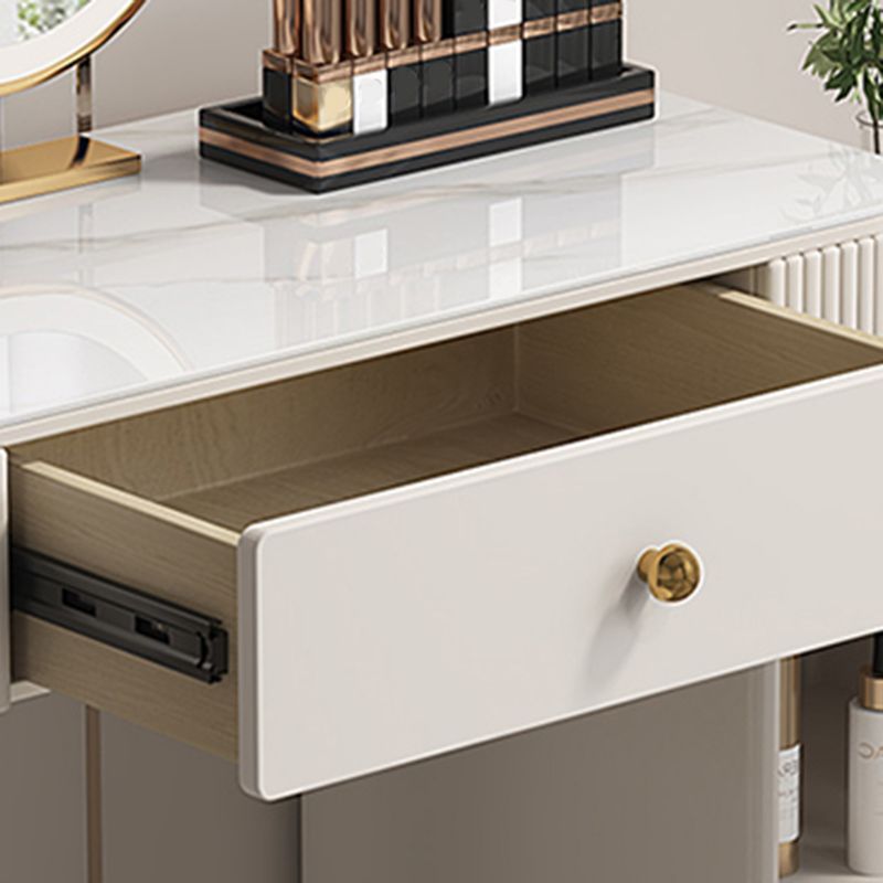 Contemporary Metal Vanity with Glass Accent Vanity Set with Stool Clearhalo 'Bedroom Furniture' 'furn' 'furn_makeup_vanities' 'Furniture' 'Makeup Vanities' 'makeup_vanities' 1200x1200_122ff483-914d-4d34-b3c8-d2bb6fc18a5e