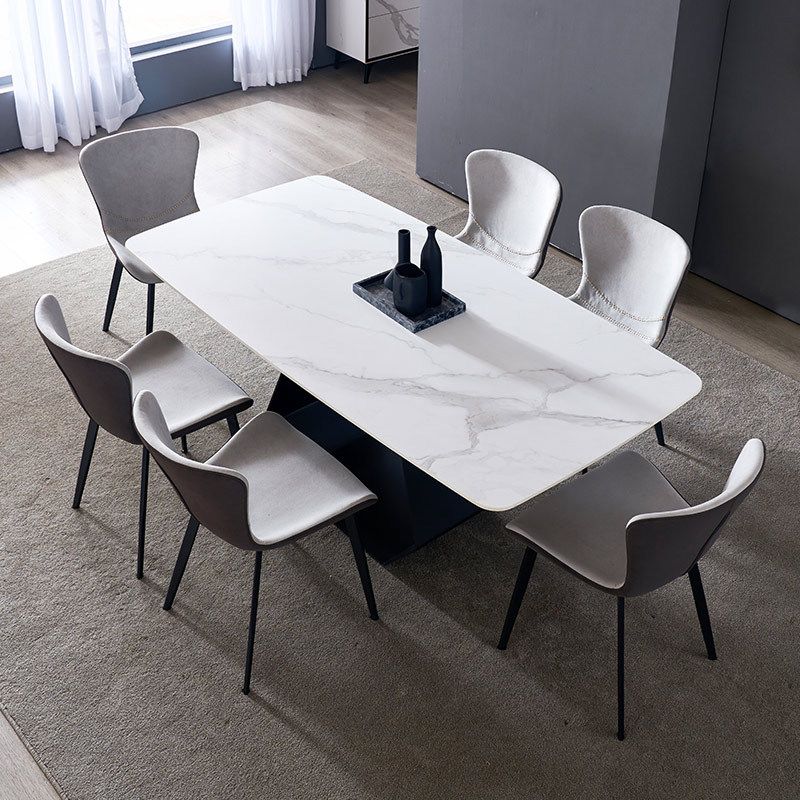 Table à manger rectangulaire à base noire, Table moderne en pierre pour salle à manger