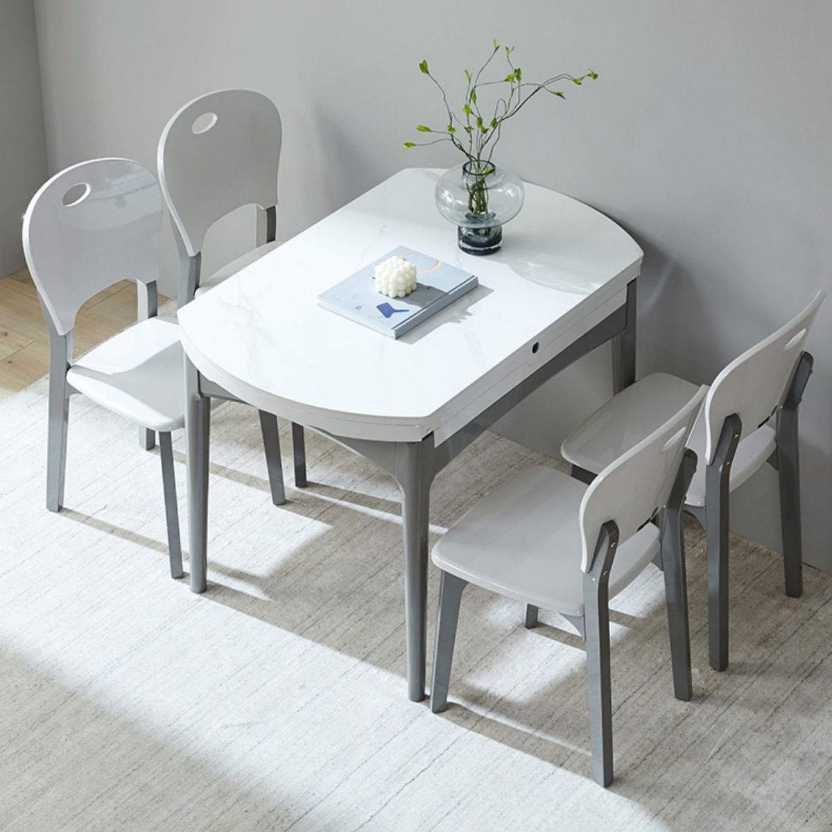 Zeitgenössischer ausziehbarer runder Stein Esstisch für Esszimmer