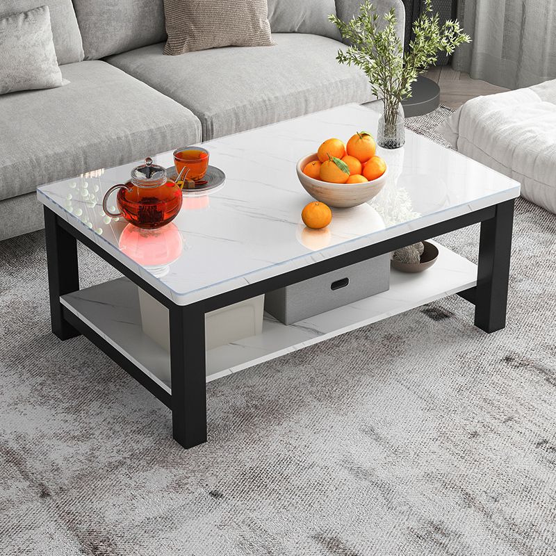 Modern Rectangular Coffee Table 4 Legs Cocktail Table with Shelf Clearhalo 'Coffee & Accent Tables' 'Coffee Tables' 'coffee_tables' 'furn' 'furn_coffee_tables' 'Furniture' 'Living Room Furniture' 1200x1200_12367f99-7921-436f-9d2b-772b11a5c6cd