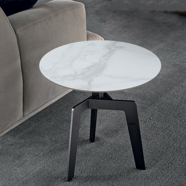 21.65 "/23.62"背の高いスチール3脚エンドテーブルモダンラウンドスレートトップサイドテーブル