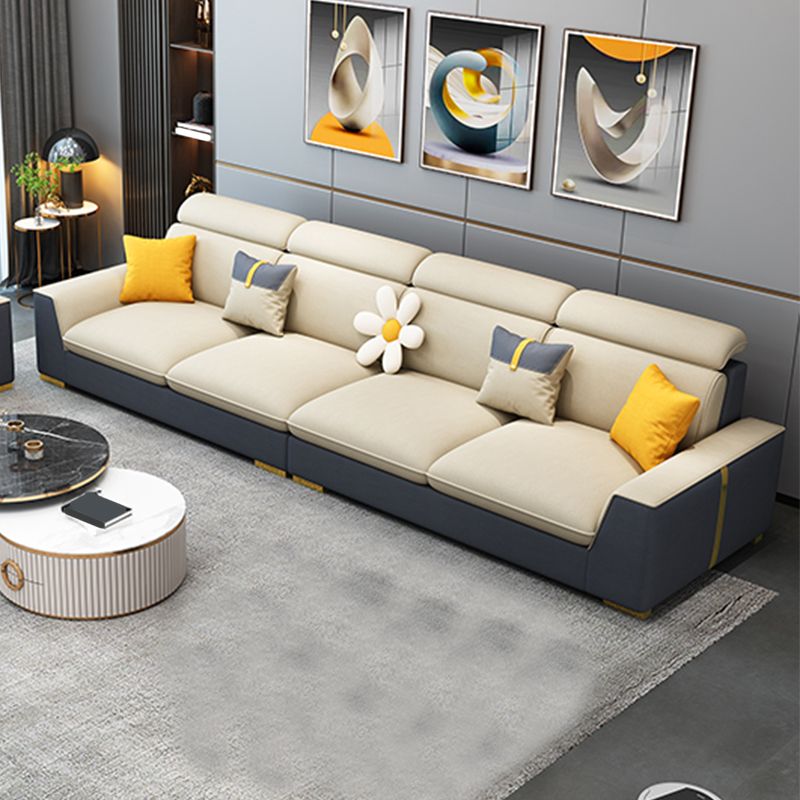 Nordic Grey and Beige Sofa Faux Leather Square Sewn Pillow Back Sofa Clearhalo 'furn' 'furn_sectionals' 'Furniture' 'Living Room Furniture' 'Sectionals' 1200x1200_123d9a94-3218-41fd-8beb-8382c6ed6619