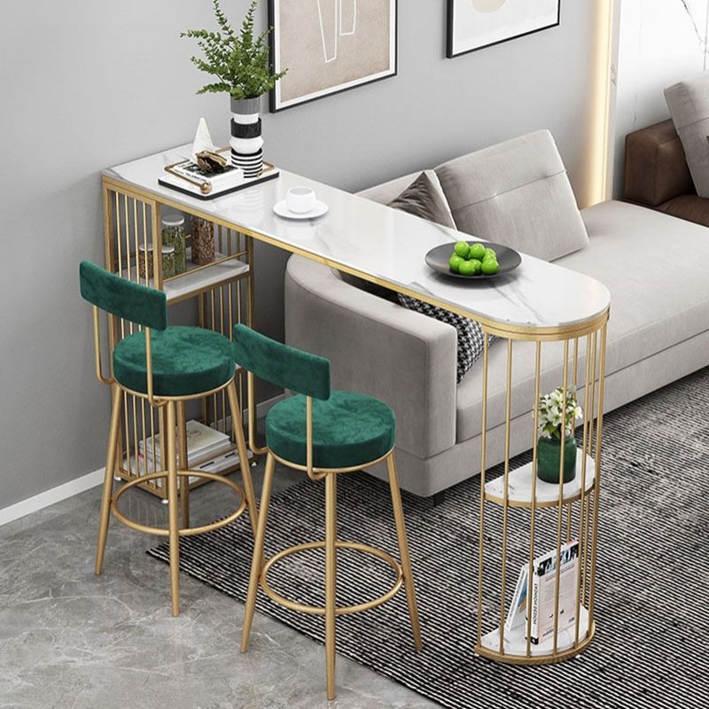 White Stone Indoor Glam Bar Dining Table Iron Double Pedestal Bistro Table with Shelve Clearhalo 'Bar Furniture' 'Bar Tables' 'bar_tables' 'furn' 'furn_bar_tables' 'Furniture' 'furniture_bar_tables' 'Kitchen & Dining Furniture' 'kitchen&dining_furn' 'kitchen' 1200x1200_12412f9e-bb2d-4d6f-b74f-8c2fa597c282