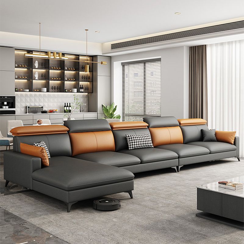Contemporary 35.43 " H Faux Leather Square Arm Sofa & Chaise Clearhalo 'furn' 'furn_sectionals' 'Furniture' 'Living Room Furniture' 'Sectionals' 1200x1200_12420c5a-8bee-4c78-b044-3cf7258df5f7