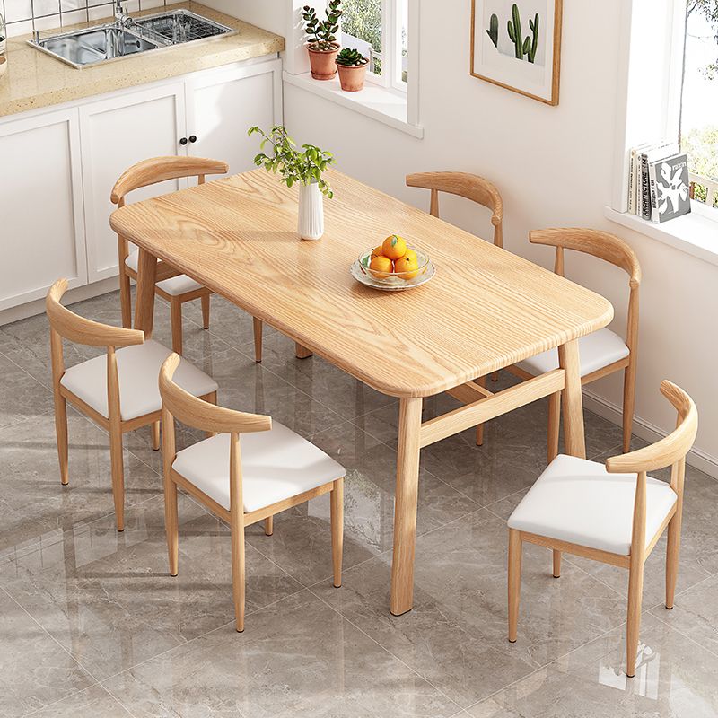 Contemporary Light Brown MDF Top Dining Set Rectangle Shape Kitchen Dining Set with 4 Legs Base Clearhalo 'Dining Room Sets' 'Dining Tables & Seating' 'dining_room_set' 'furn' 'furn_dining_room_set' 'Furniture' 'furniture_dining_room_set' 'Kitchen & Dining Furniture' 'kitchen&dining_furn' 'kitchen' 1200x1200_12422ede-27fa-4a58-a225-3fdeca24a47e