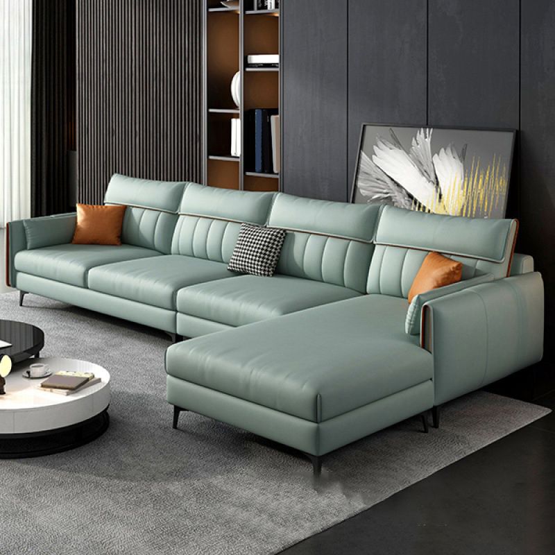 Faux Leather Stain-Resistant Sectional with Pillow Back for Four People Clearhalo 'furn' 'furn_sectionals' 'Furniture' 'Living Room Furniture' 'Sectionals' 1200x1200_1242ce9a-f79c-43de-8362-55b9720151e6