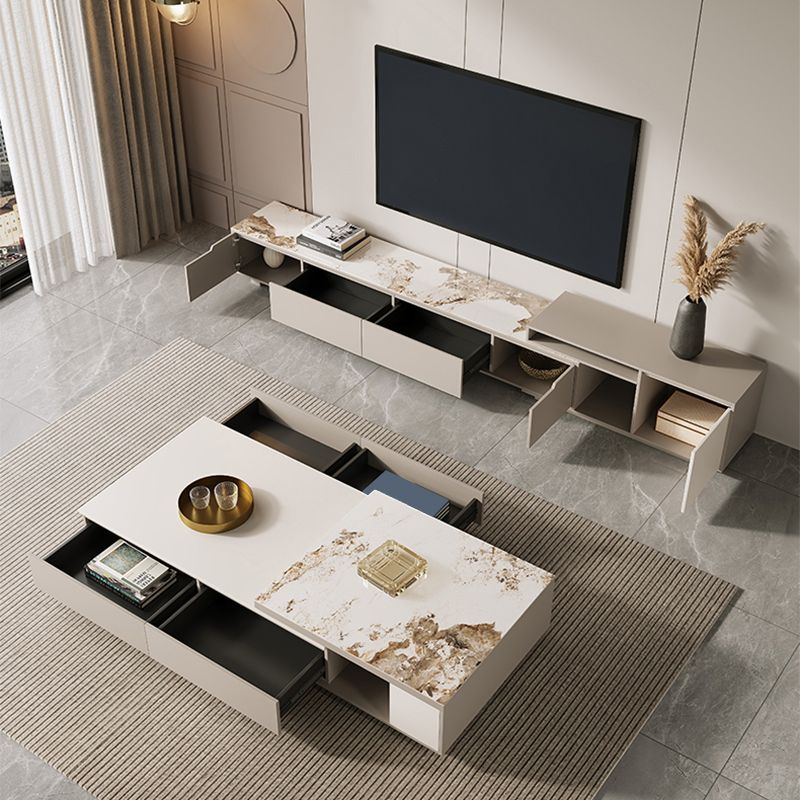 Rectangle Single Coffee Table Stone Cocktail Table with Storage Drawers