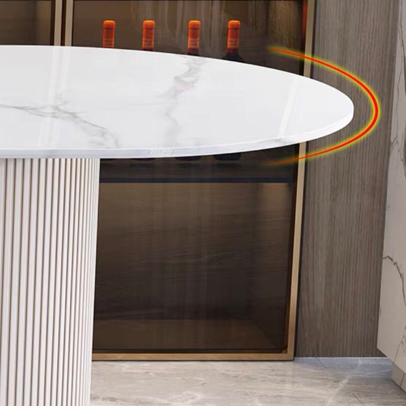 フリーフォームホワイトダイニングテーブル焼結ストーンテーブル二重台座の贅沢