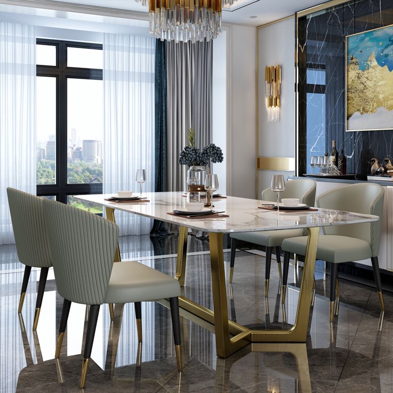 Glam Style Sintered Stone Dining Set with Traditional Height Table and Golds Trestle Base Clearhalo 'Dining Room Sets' 'Dining Tables & Seating' 'dining_room_set' 'furn' 'furn_dining_room_set' 'Furniture' 'furniture_dining_room_set' 'Kitchen & Dining Furniture' 'kitchen&dining_furn' 'kitchen' 1200x1200_12449ba5-ab14-446b-b7f3-3236ca38a736