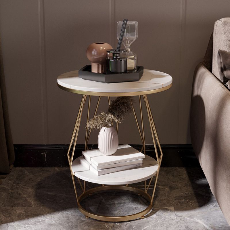 Cadre de conception de piédestal Gold / Black Fer Pitestal Rock Slab Top Top avec table d'appoint étagère