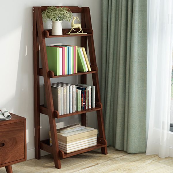 Modern Ladder Bookshelf Solid Wood Open Back Bookcase for Home