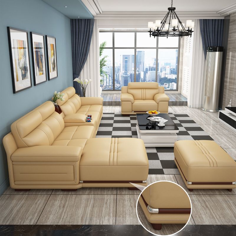 Divano sezionale in pelle autentica beige cuscino.