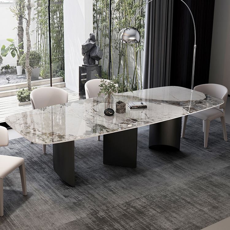 Modern Sintered Stone Table Set of 3/5 with Rectangle Table Dining Set with Black 3 Legs Clearhalo 'Dining Room Sets' 'Dining Tables & Seating' 'dining_room_set' 'furn' 'furn_dining_room_set' 'Furniture' 'furniture_dining_room_set' 'Kitchen & Dining Furniture' 'kitchen&dining_furn' 'kitchen' 1200x1200_124b8eb3-ccfb-4c9b-9268-6cb734e0aaab