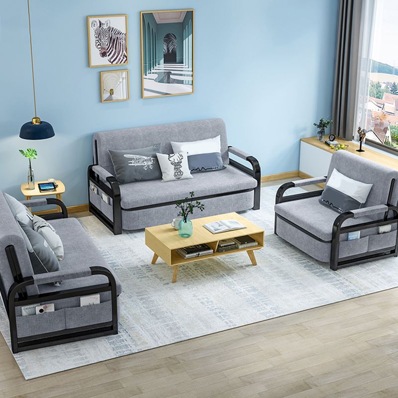 Foldable Linen Sleeper Sofa with Storage 30.7" Wide Gray Contemporary Clearhalo 'furn' 'furn_futons' 'Furniture' 'Futons & Daybeds' 'Futons' 'Living Room Furniture' 1200x1200_124bb0ff-5cfd-476c-a86a-8fe416002edb